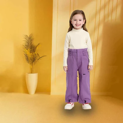 شلوار کتان بگ پایین بنددار دخترانه بنفش و مشکی