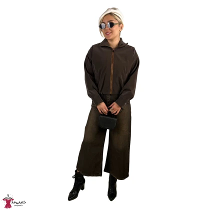 شلوار جین زنانه مدل واید لگ چرکی