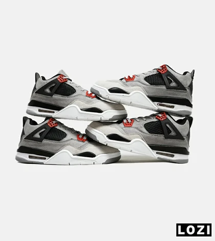 کتانی ساق‌دار بزرگ پا طوسی مشکی قرمز Nike air jordan 4