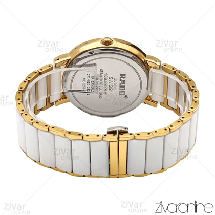 ساعت رادو مردانه سرامیکی سفید طلایی ایندکس نگین‌دار 106341