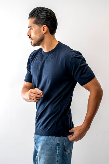 تیشرت آستین کوتاه بافت یقه گرد مردانه