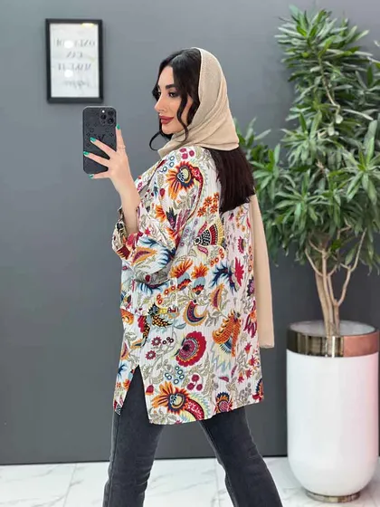 مانتو طرح دار کوک دوزی بغل پاگن