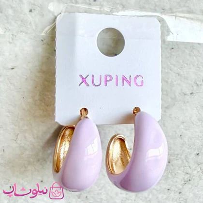 گوشواره حلقه‌ای ژوپینگ طلایی رنگ مدل بنفش پاستیلی کد 4991