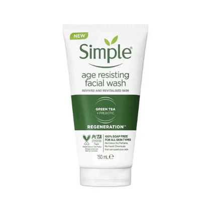 ژل شستشوی صورت ضدپیری حاوی عصاره چای سبز سیمپل مدل Simple Anti-Aging Green Tea Facial Wash Gel