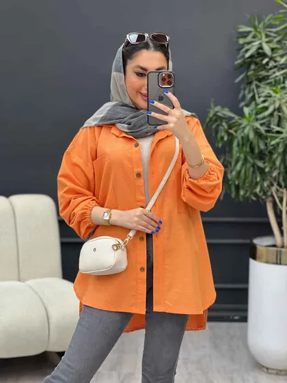 مانتو لینن آستین کش دو جیب