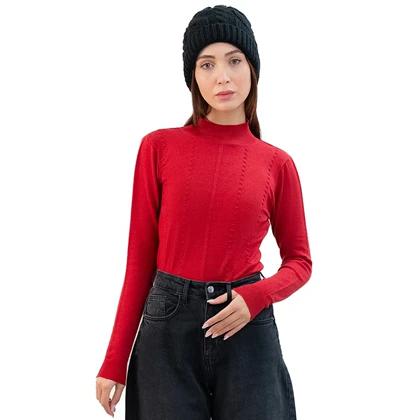 پلیور یقه ایستاده اسلیم فیت زنانه - 03251105