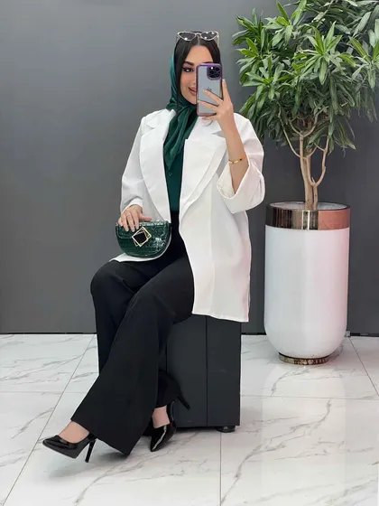 مانتو یقه دوبل آستین پاکتی