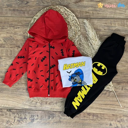 ست سه تکه سویشرت و تیشرت و شلوار BATMAN قرمز