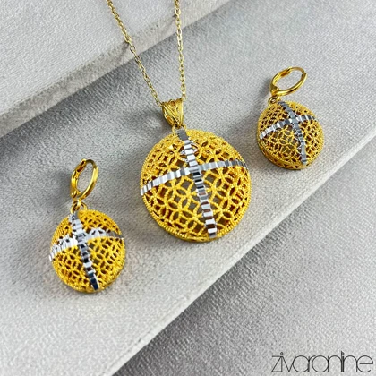 نیم ست طلایی نقره ای طرح طلا 10161