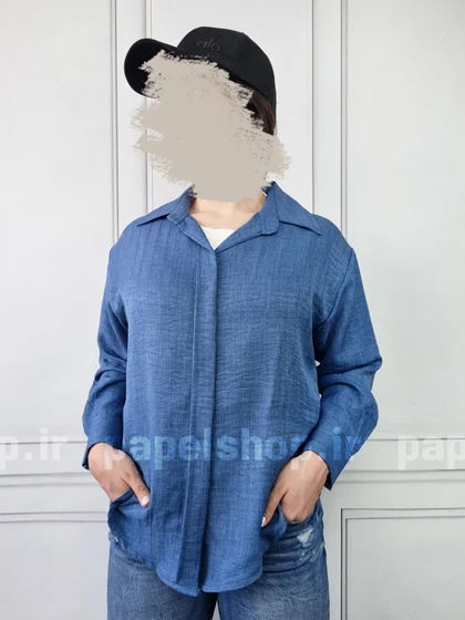 شومیز مانتویی جلو دکمه راه راه لمه