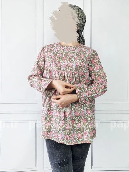 تونیک ارکیده آستین پاکتی طرح گل صورتی