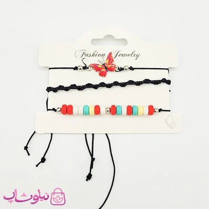 دستبند یا پابند دخترانه رنگی طرح پروانه پک سه عددی