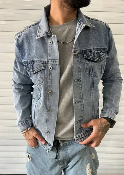 کت جین آبی تیره BERSHKA ساده