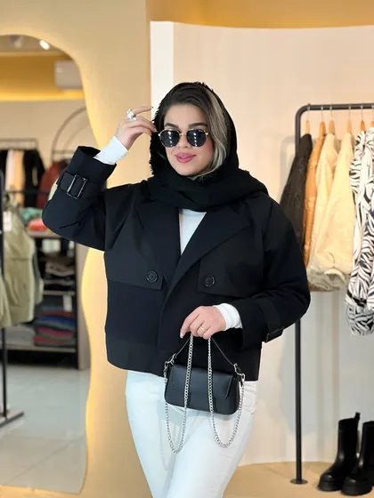 بارانی کوتاه کتان دوخت مشکی 010204