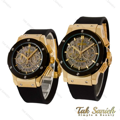 ساعت هابلوت ست سه موتوره طلایی مشکی صفحه اسکلتون Hublot-4433-S