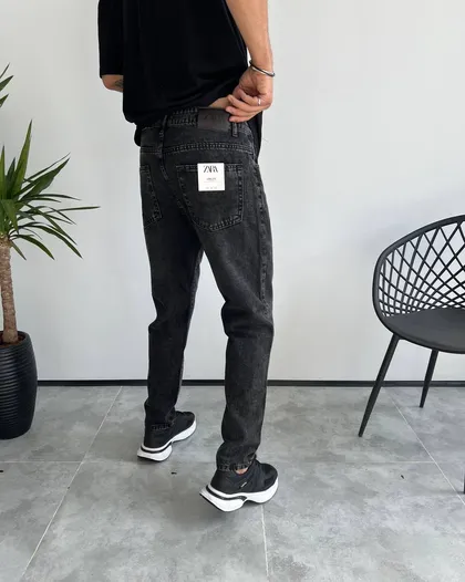 شلوار استریت فیت ذغالی تیره ساده ZARA