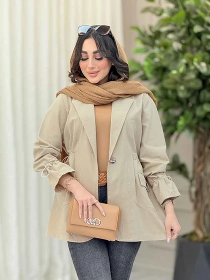 مانتو تک دکمه کمرگت دو جیب