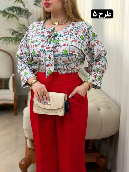 شومیز فلور یقه گره 3671