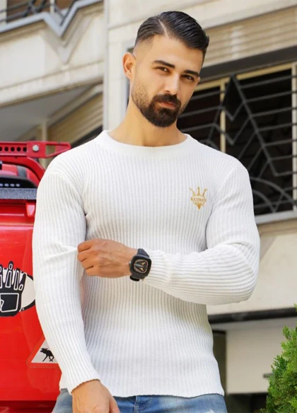 بافت یقه گرد کشبافت کبریتی سفید مدل Rama