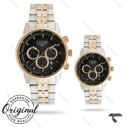 ساعت ست لاکسمی 8546-2 دورنگ رزگلد صفحه مشکی Laxmi-9497-S