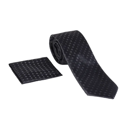 ست کراوات و دستمال جیب مشکی طرح دار 98131