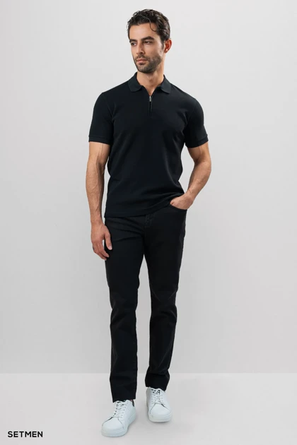 تیشرت یقه نیم زیپ سوزنی ساده