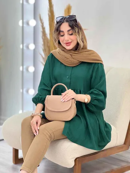 مانتو جلو دکمه کمر چین