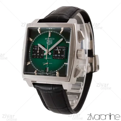 ساعت تگ هویر موناکو مردانه صفحه سبز بند چرم مشکی 105092