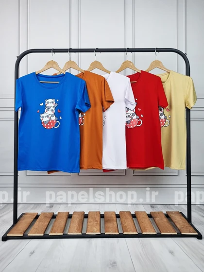 تیشرت نخ پنبه یقه گرد طرح پاندا و قلب