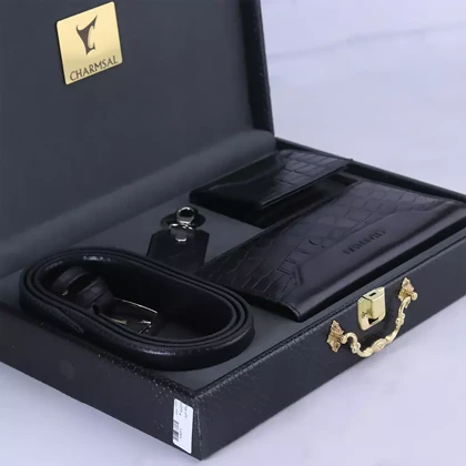 ست هدیه 4 تیکه کیف و کمربند چرم مردانه چرمسال 183