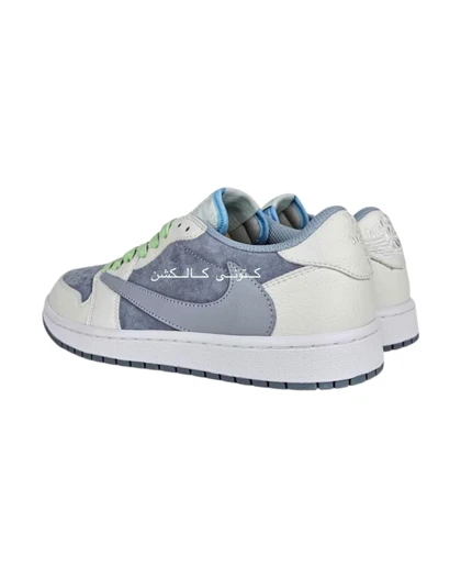 کتانی ویتنامی نایک ایر جردن وان لو تراویس اسکات سفید آبی سوئد Nike Air Jordan 1 Low Travis Scott