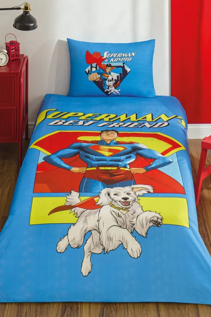 سرویس روتختی یک نفره Özdilek مدل Superman Best Friend پنبه‌ای - آبی