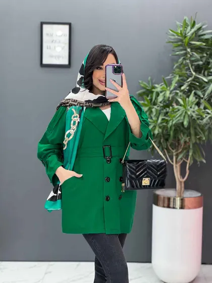 مانتو لینن شش دکمه کمربندی