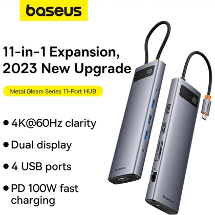 هاب تایپ سی 11 پورت باسئوس Baseus مدل BS-OH147 توان 100 وات