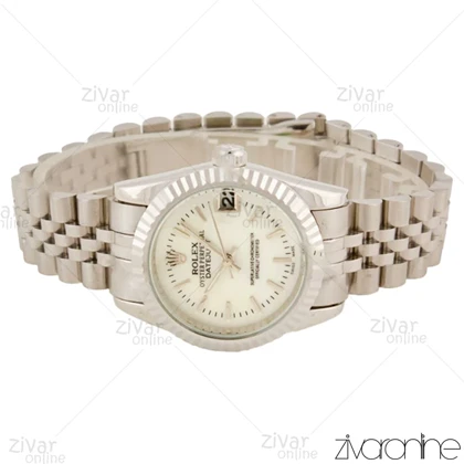 ساعت رولکس دیت جاست زنانه صفحه سفید ایندکس خطی مدیوم 105647