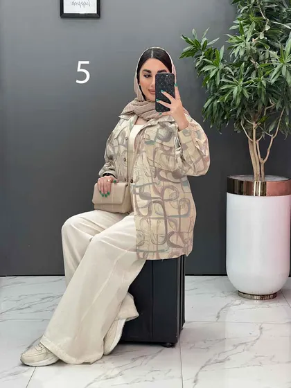 مانتو لینن طرح دار دو جیب پاکتی