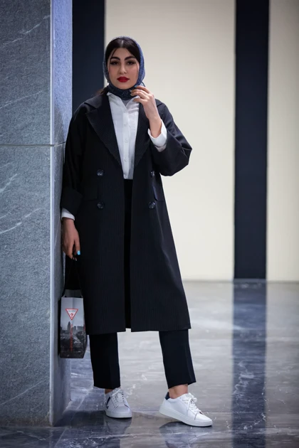 مانتو یقه انگلیسی استین پاکتی دیپلمات