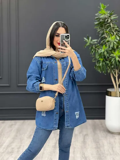 مانتو جین زاپ‌دار آبی تیره