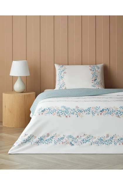 سرویس روتختی یک نفره English Home مدل Butterfly Meadow پنبه‌ای - صورتی - سبز