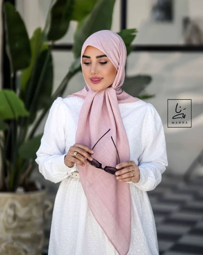 روسری وال نخی صورتی ملایم