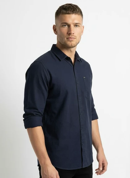 پیراهن مردانه سورمه ای آستین بلند نخ پنبه 516