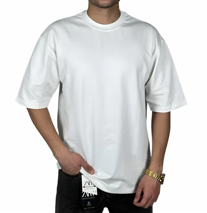 تیشرت آستین کوتاه سفید ساده پارچه ماکان