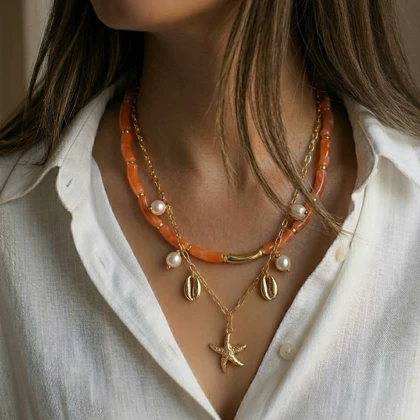 گردنبند دو لاین طرح زارا مدل ستاره ساحل