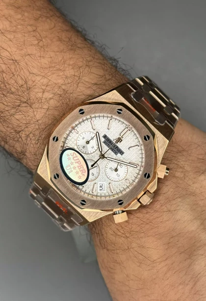 ساعت مچی اودمار پیگه کورنوگراف بند رزگلد صفحه سفید Audemars Piguet
