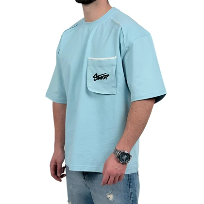 تیشرت آستین کوتاه مردانه آبی جیب‌دار مدل stwd
