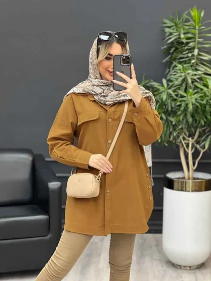 مانتو دکمه چوبی جیب نما