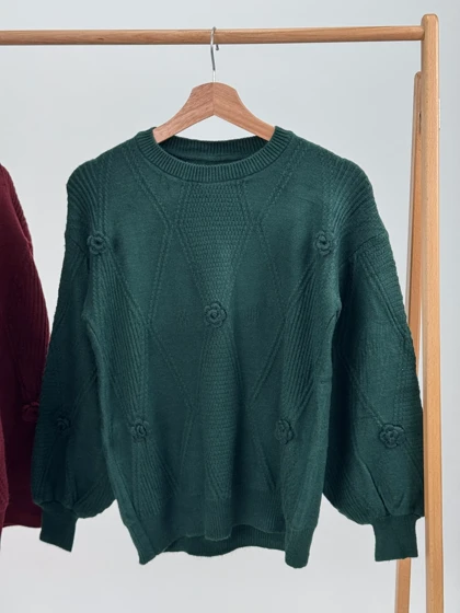 بافت آستین پفی گل‌دار