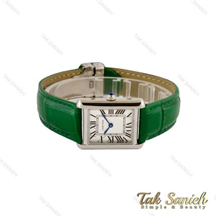 ساعت کارتیه تانک زنانه بند چرم سبز قاب سیلور Cartier-5275-L