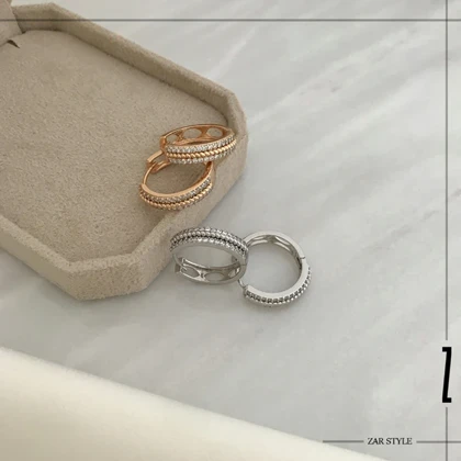 گوشواره حلقه‌ای سه لاینی نگین و پیچ