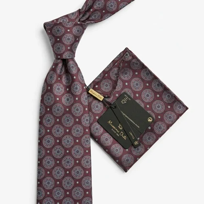 کراوات و پوشت دستدوز طرح گل گرد برند Massimo Dutti